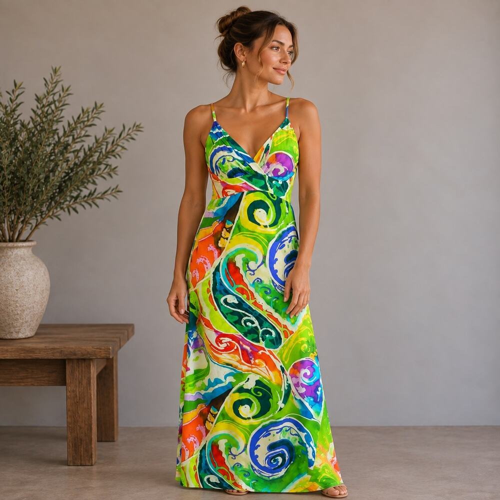 Jam's World Multi Color Floral Hawaiian  Maxi Sundress Small